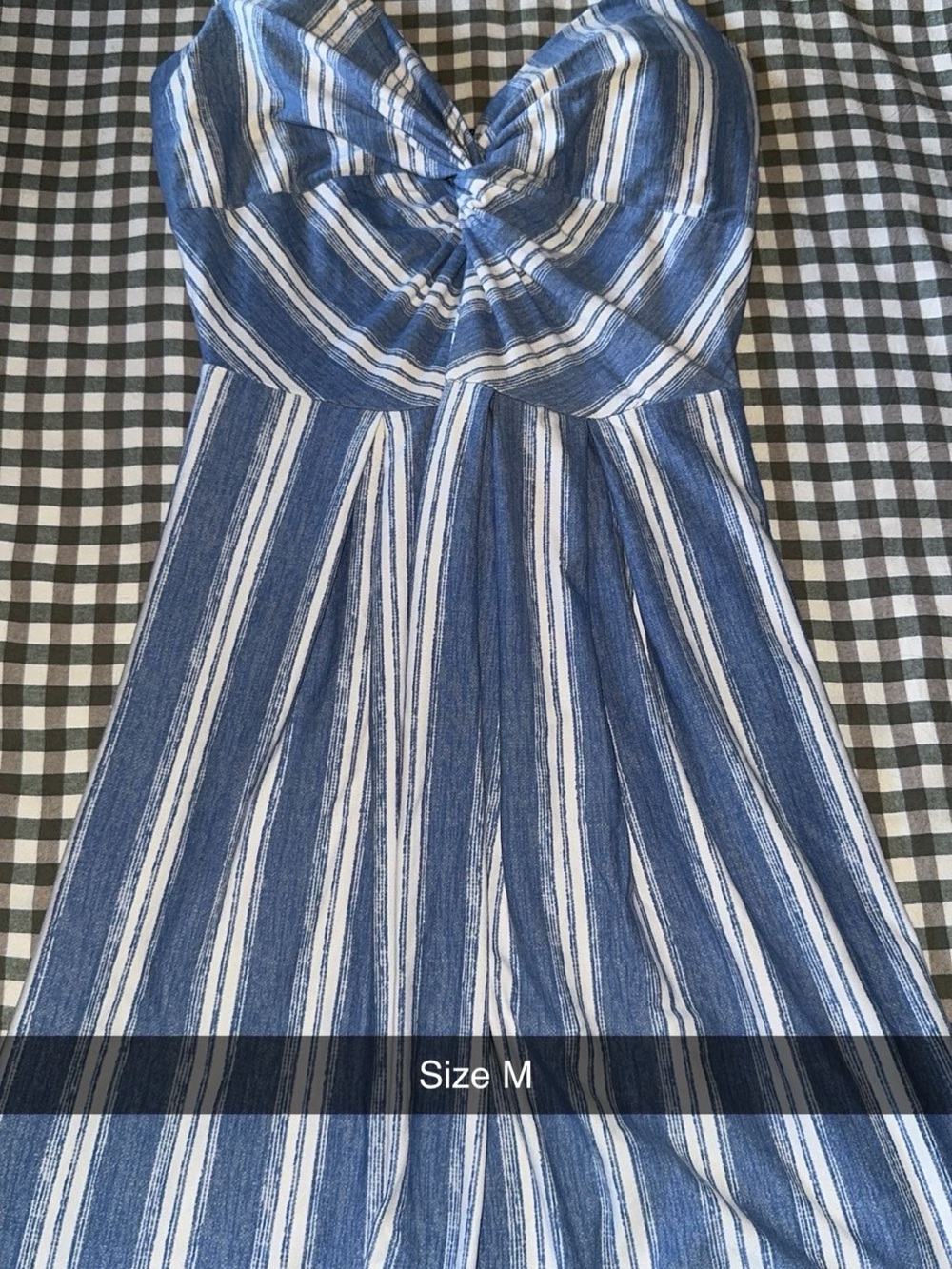 Blue and White Striped Strapless Dress